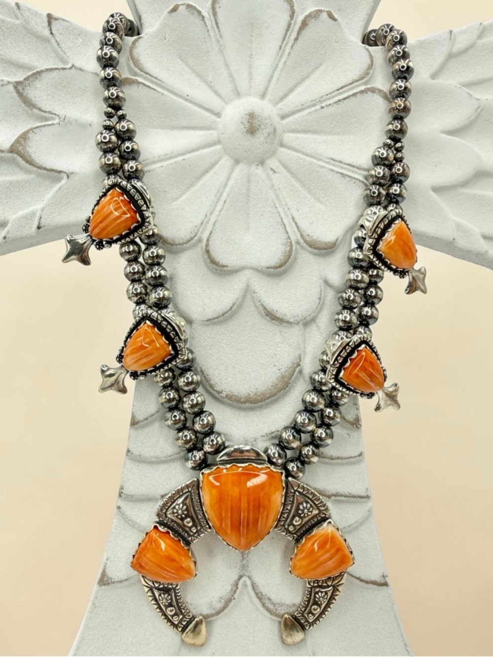 Carolyn Pollack Relios 925 Spiny Oyster Squash Blossom Necklace 18”-20” 131 gram - Picture 3 of 17